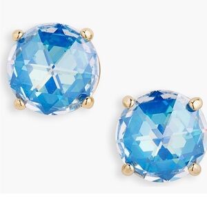 🌻 NEW Kate Spade Bright Ideas Sapphire Blue Crystal Stud Earrings Gold Tone